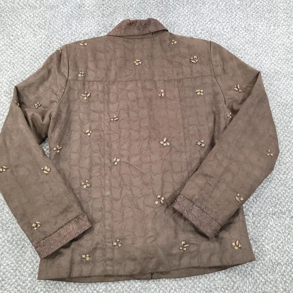 Anage Brown Studded Faux Suede Embroidered Jacket XS Floral Lining Boho Western